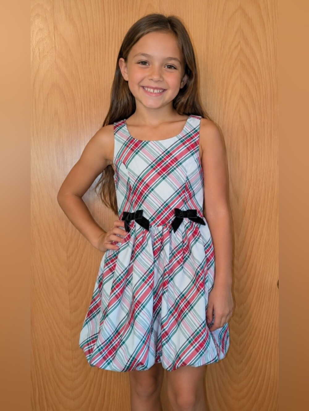 Cat & Jack Red and White Plaid Sleeveless Party Dress with Black Bows